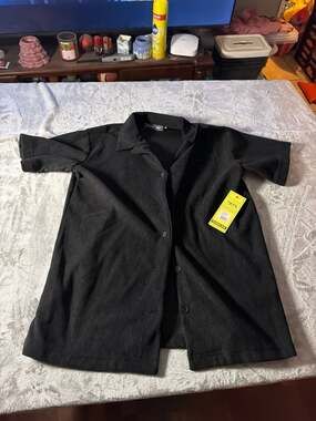 Members Only Men's Black Textured Waffle Knit Short Sleeve Button Up Casual Shir